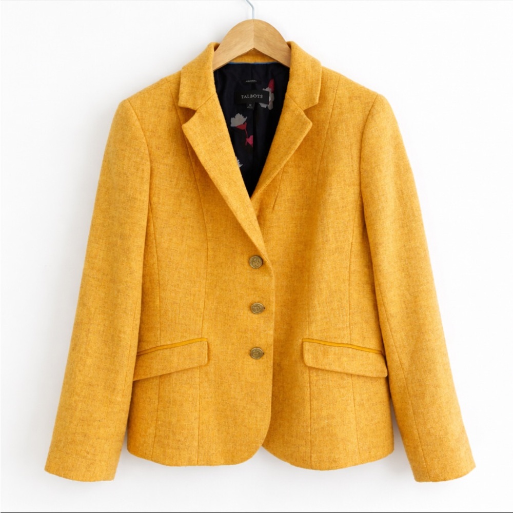 Talbots Aberdeen Wool Blazer Mustard Yellow Size 10 Classic Tailored Jacket